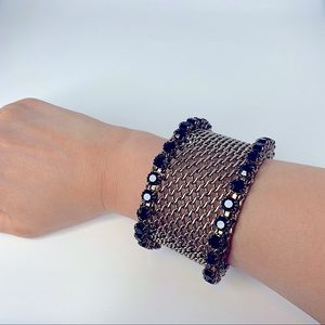 Vintage DKNY Chunky Metal Black Crystals Bangle
